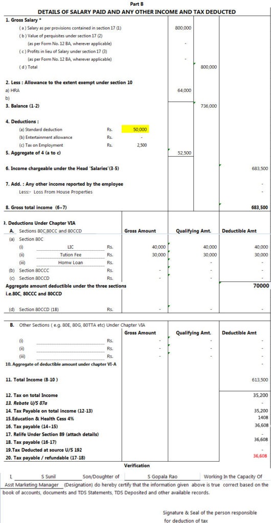 Form 16 Excel Format for Ay 202122 (Fy 202021) Free Download