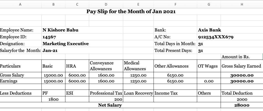 salary slip format pdf india