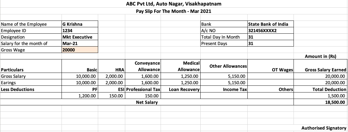 salary pay slip excel format