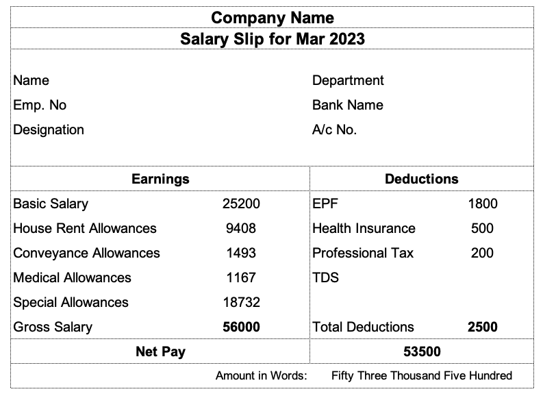 Salary Slip Format In Excel Free Download 