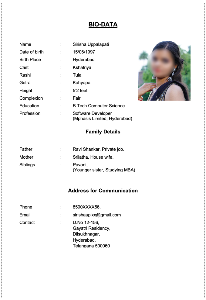 Hindu Marriage Biodata Format Bio Data For Marriage Biodata Format 1803 ...