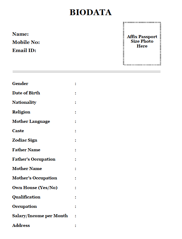 Free Marriage Biodata Format Download - Printable Templates