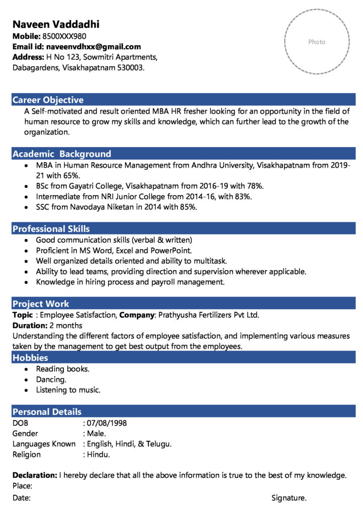mba resume format word file download