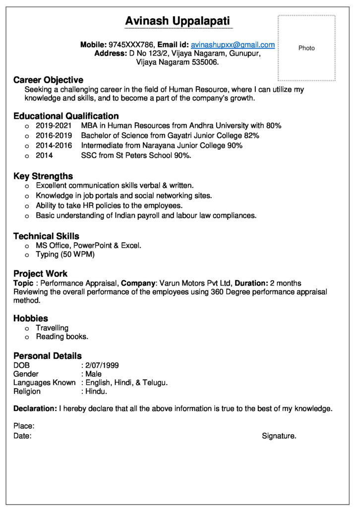 5 Mba Hr Fresher Resume Formats Free Download