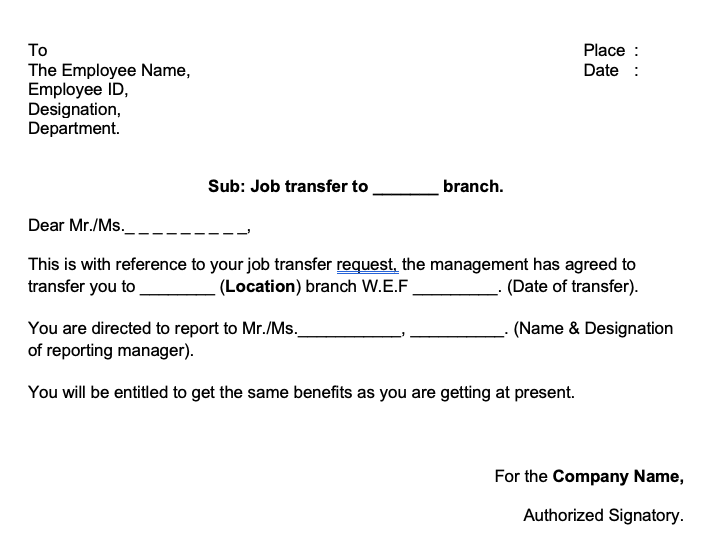 15+ Job Transfer Letter Sample - KielShidaa
