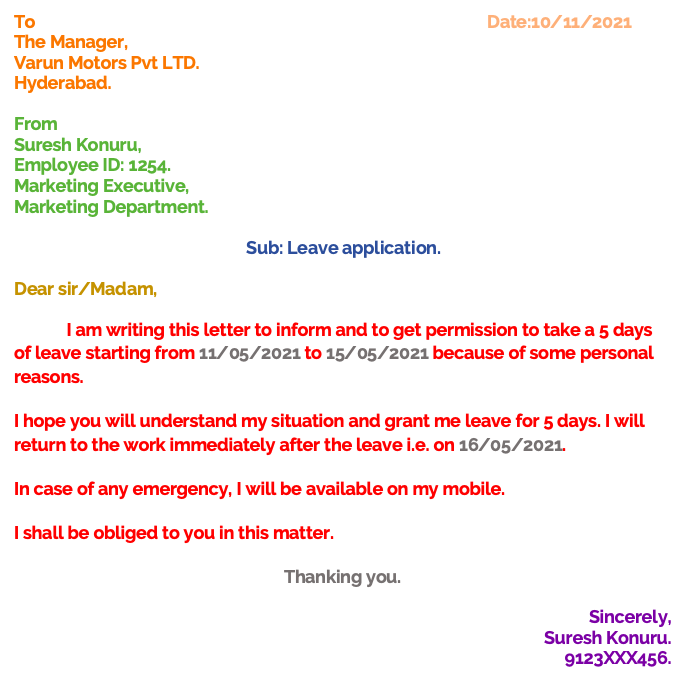 how to write holiday leave application letter
