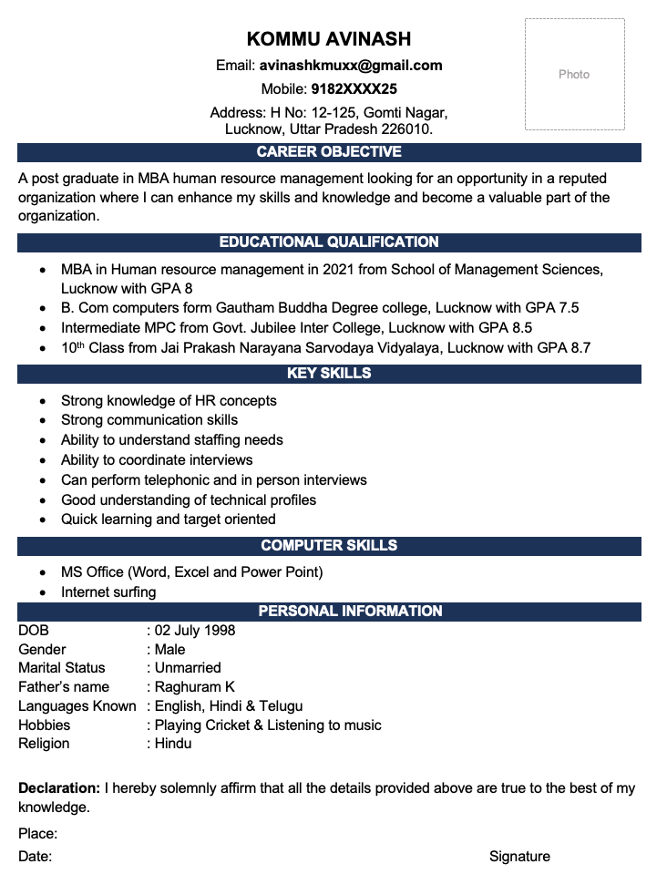 hr resume examples entry level