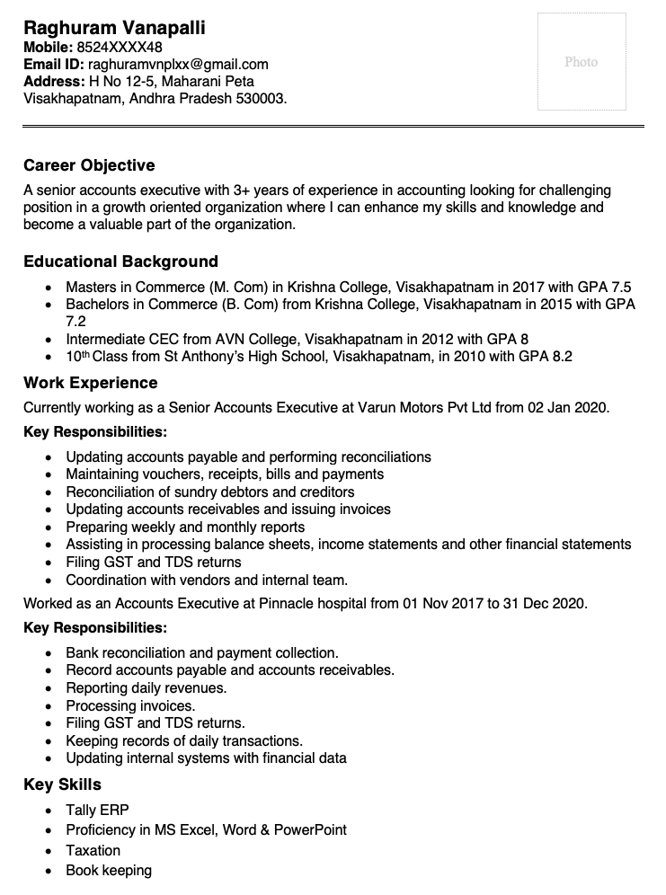 resume format in word for accounts executive