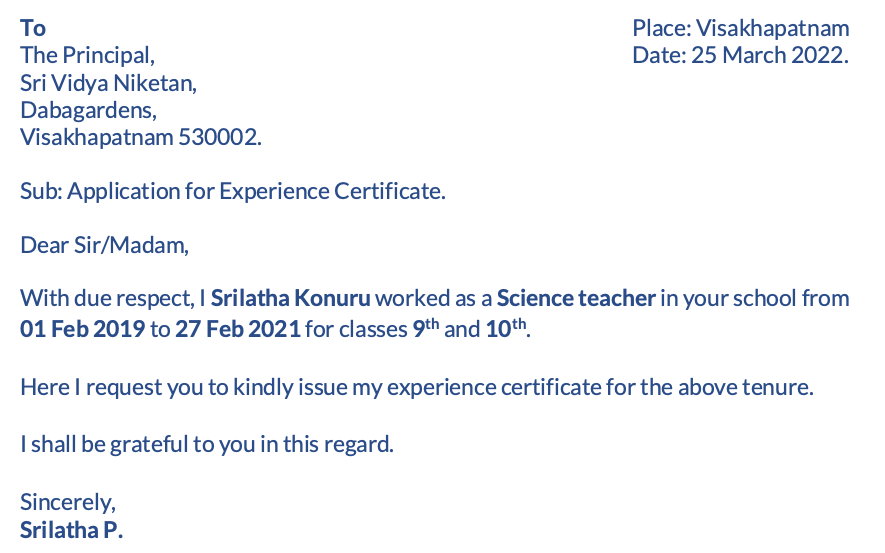 How To Write Experience Certificate For Teacher - Design Talk