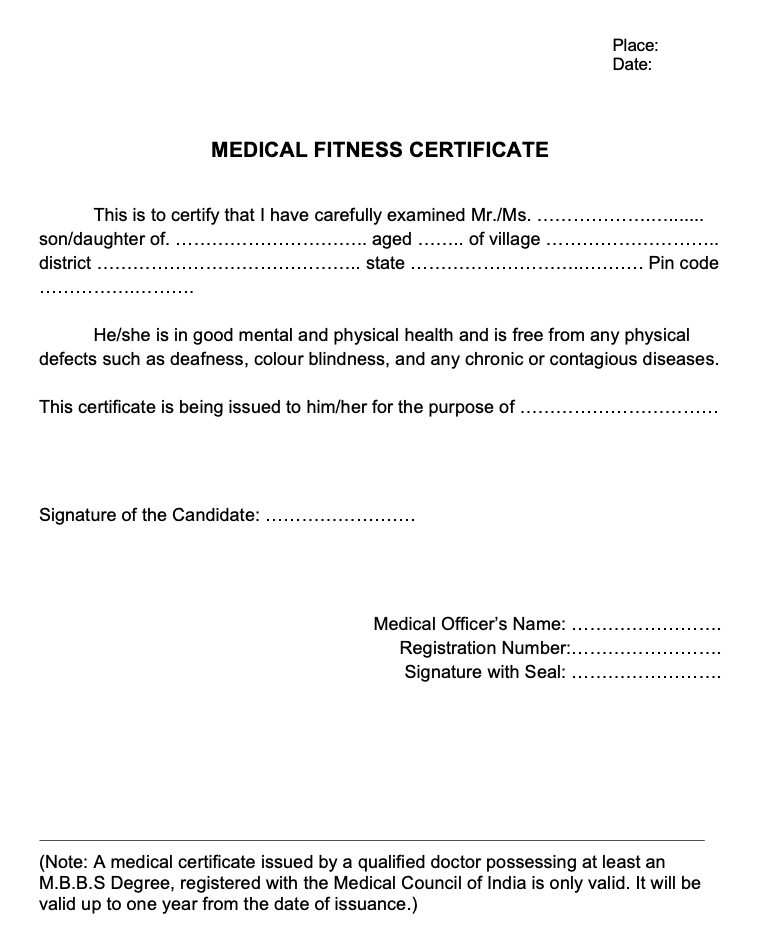 Medical Fitness Certificate 1 Download Word 