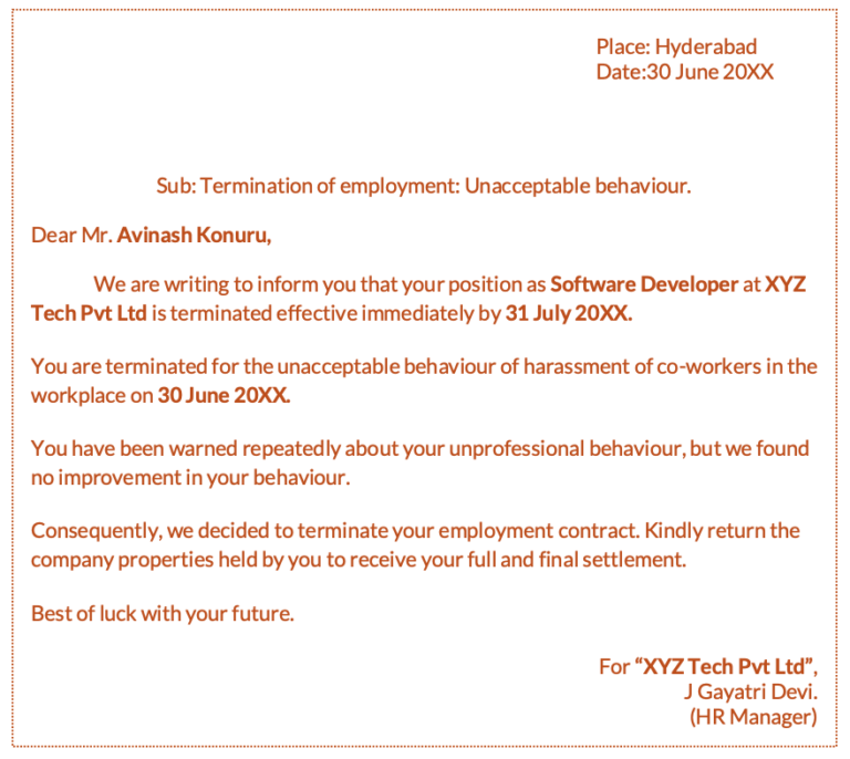 Employe Termination Letter In Word 768x686 