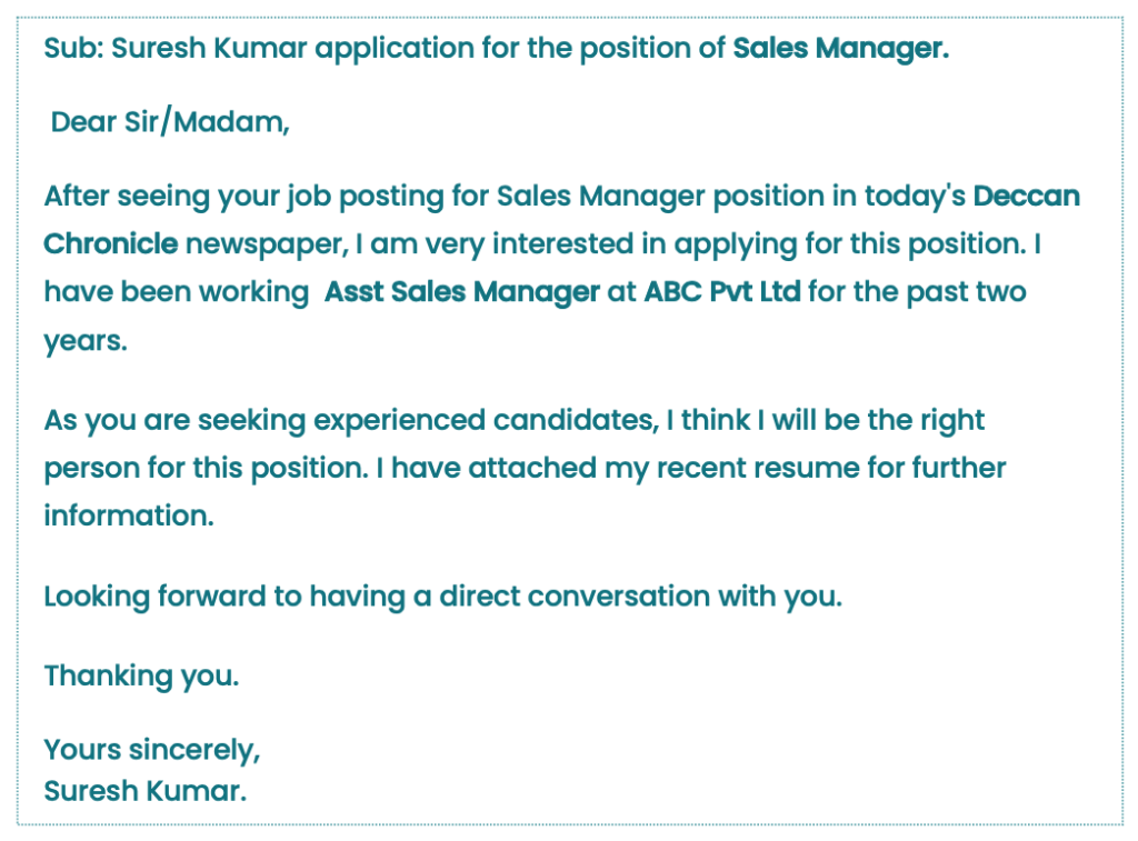 job application format via email