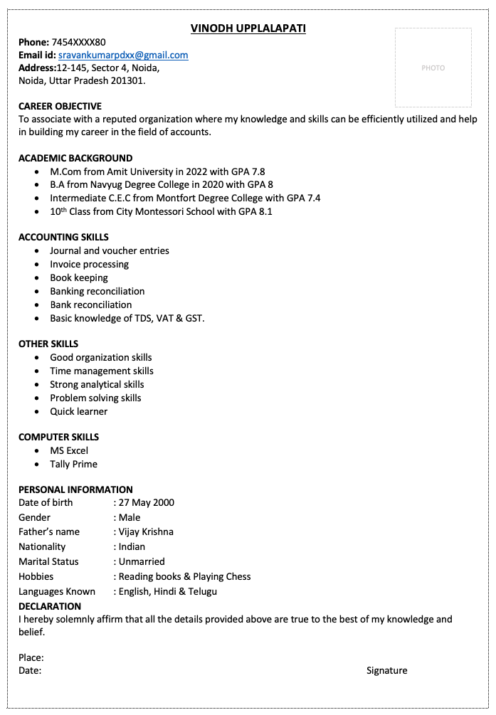 Fresher Accountant Resume Format 5 