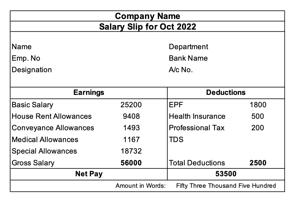 government employee salary slip format