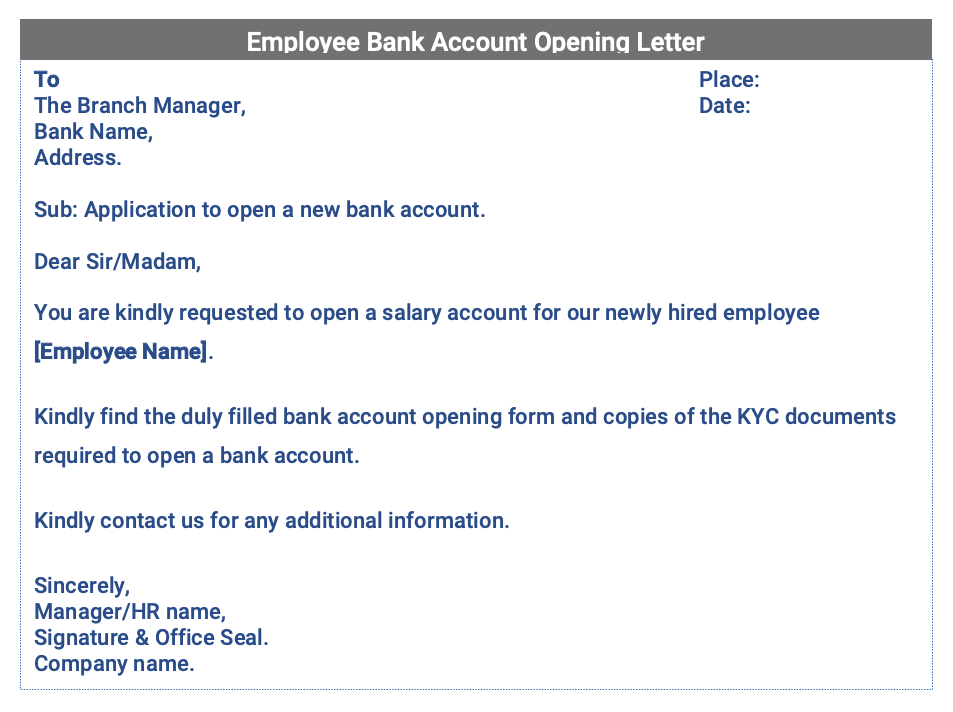 Employee bank account opening letter