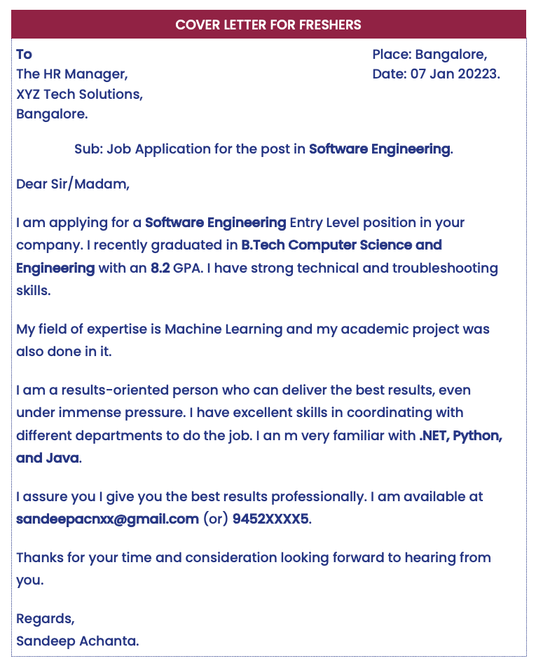 cover letter for freshers in it