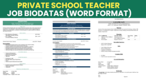 Private school teacher job biodata formats in Word free download